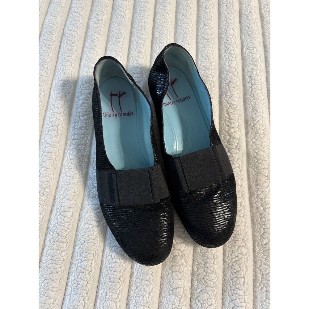 Thierry rabotin snake skin bow leather ballet flats women’s 8 black officewear